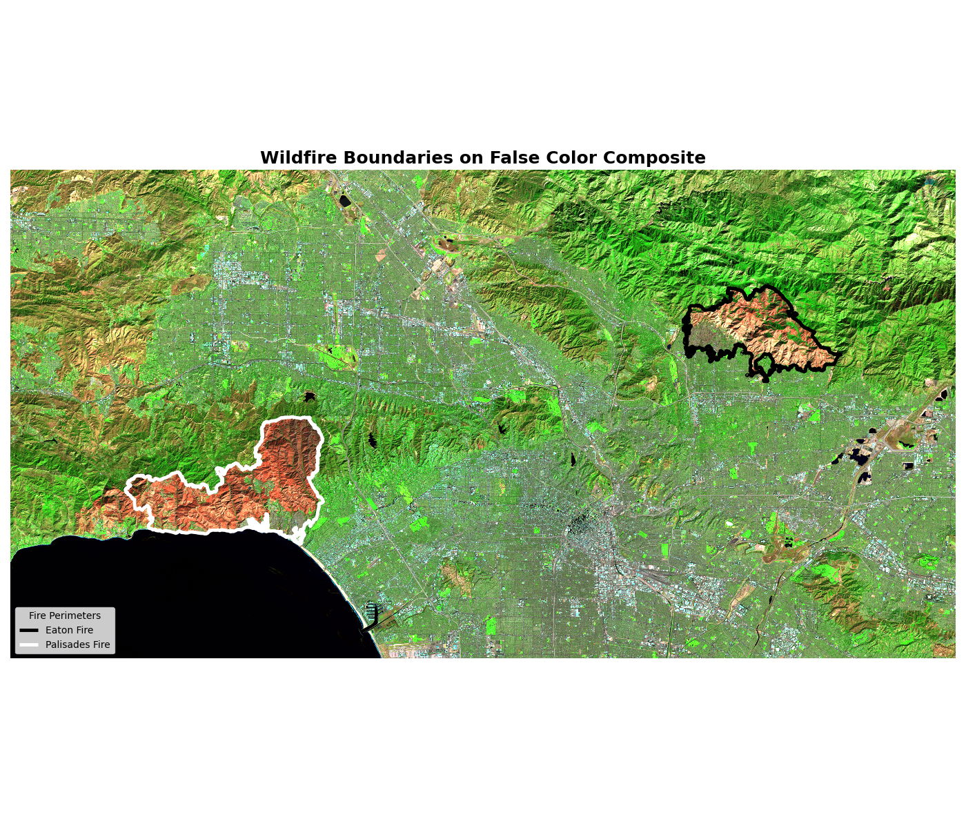 Wildfire Boundaries on False Color Composite